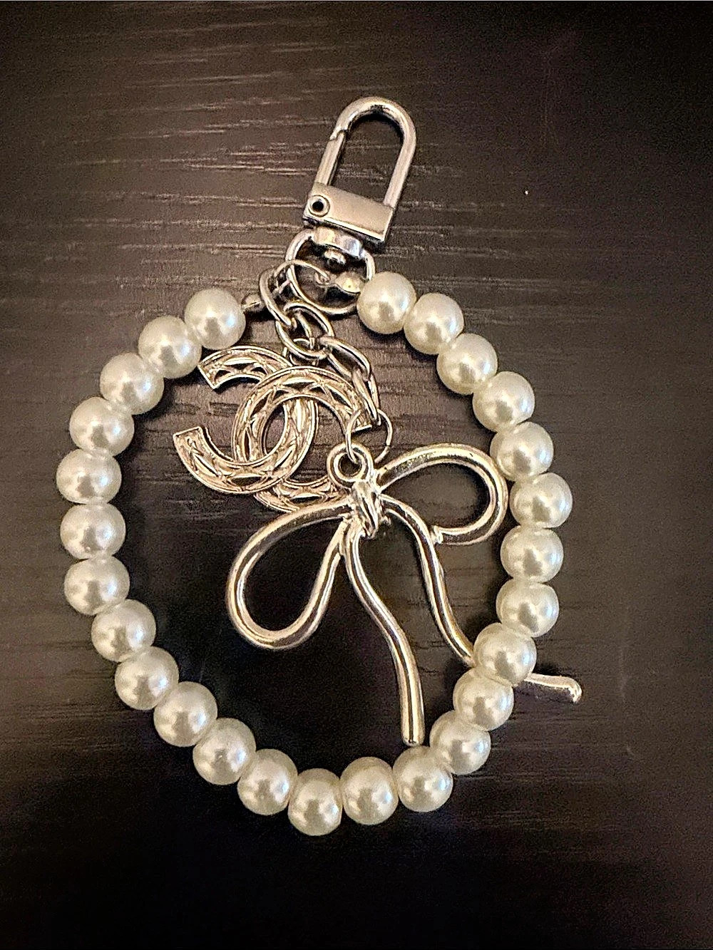 Inspired Pearl Charm Keychain Silver-Tone